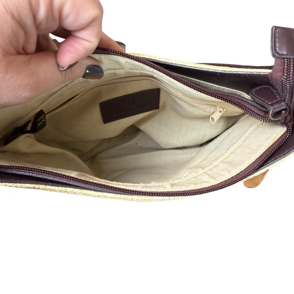 Etienne Aigner Beige and Light Brown Straw Small Shoulder Bag Shoe Charm Casual - Picture 7 of 12